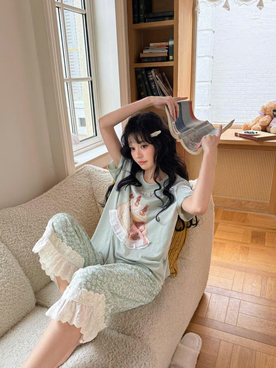 Bộ xanh pastel viền ren — Dịu dàng thư giãn