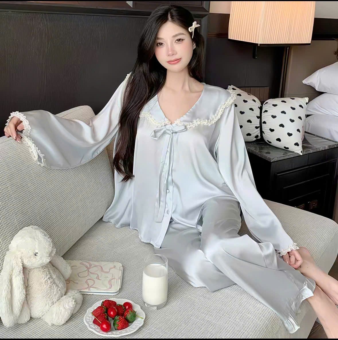 Bộ lụa xanh bạc — Mềm mại cao cấp