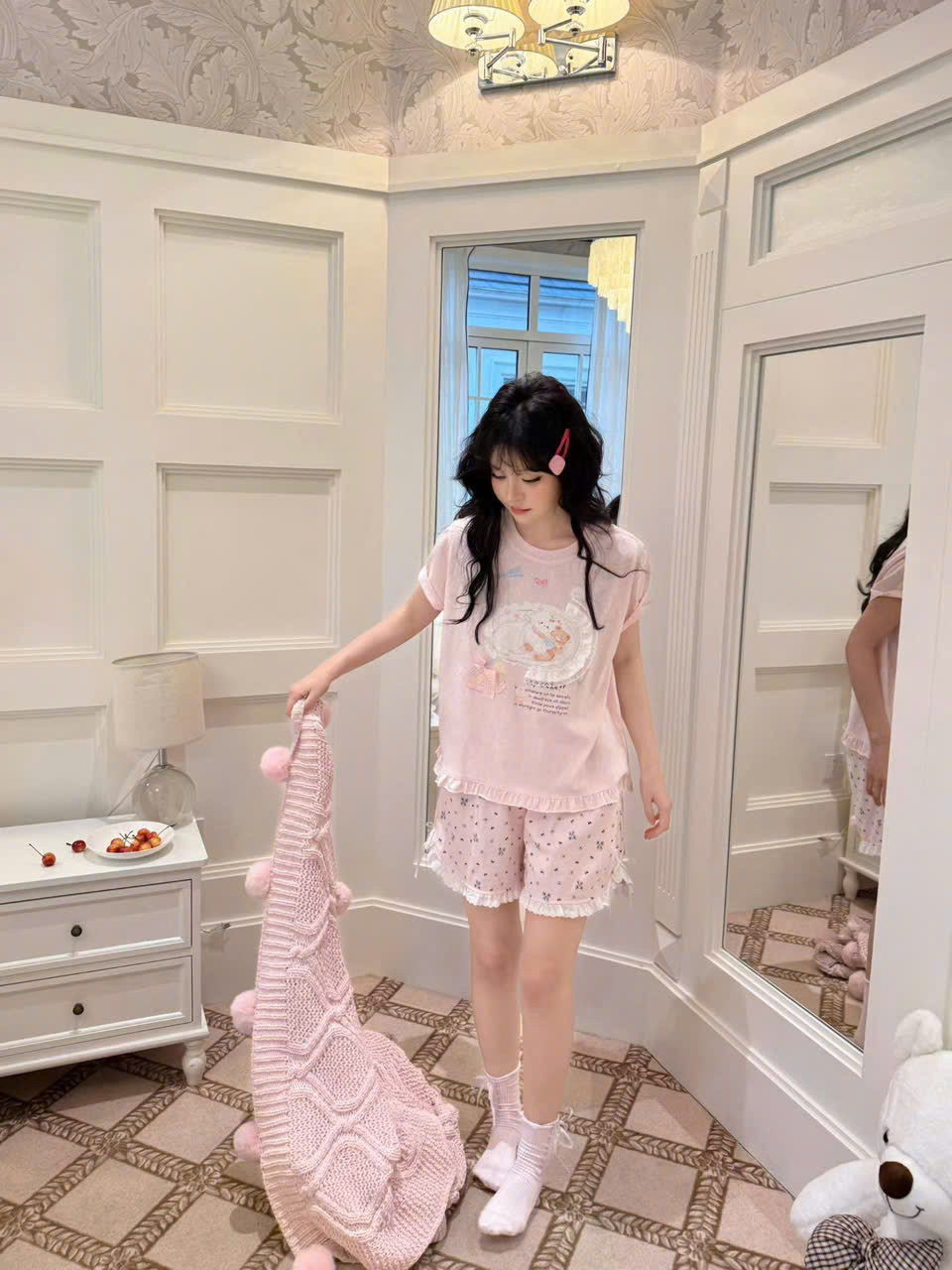 Bộ hồng quần ngắn — Nhẹ nhàng thư giãn